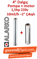ALARKO 4SDM10/7 DMD 1.5Hp 220v 2'' Çıkışlı 4'' Derin Kuyu Sondaj Motor + Pompa