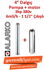 ALARKO 4SD6/17 DMD 3Hp 380v 1 1/2'' Çıkışlı 4'' Derin Kuyu Sondaj Motor + Pompa