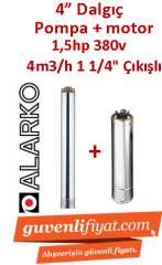 ALARKO 4SD4/14 DMD 1.5Hp 380v 1 1/4'' Çıkışlı 4'' Derin Kuyu Sondaj Motor + Pompa